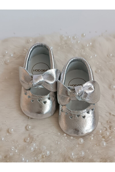 Alice Silver Genuine Leather Baby Moccasin Slippers - 1