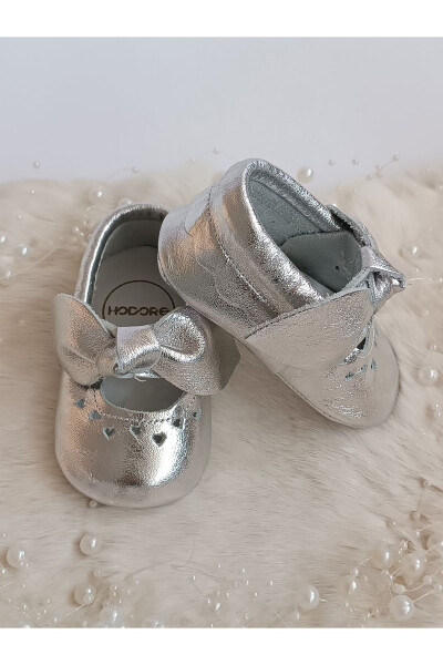 Alice Silver Genuine Leather Baby Moccasin Slippers - 2