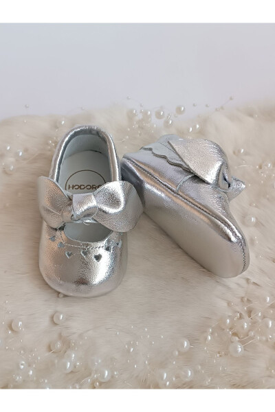 Alice Silver Genuine Leather Baby Moccasin Slippers - 3