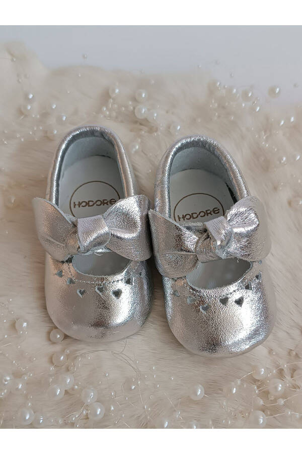 Alice Silver Genuine Leather Baby Moccasin Slippers - 4