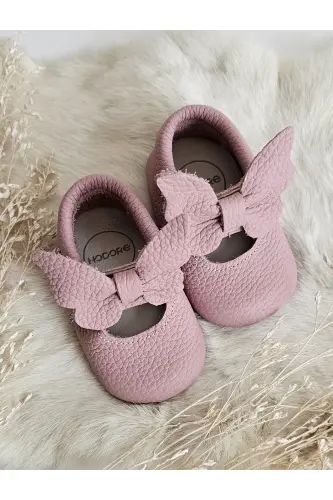 Alice Soft Pink Genuine Leather Baby Moccasin Booties - Soft Pink 