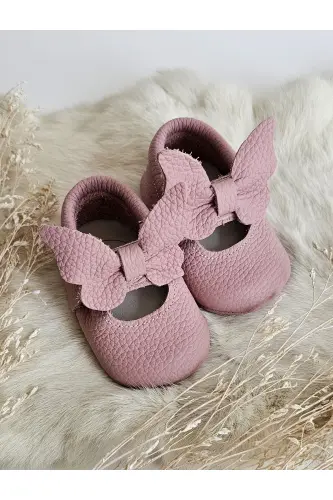 Alice Soft Pink Genuine Leather Baby Moccasin Booties - Soft Pink - 5
