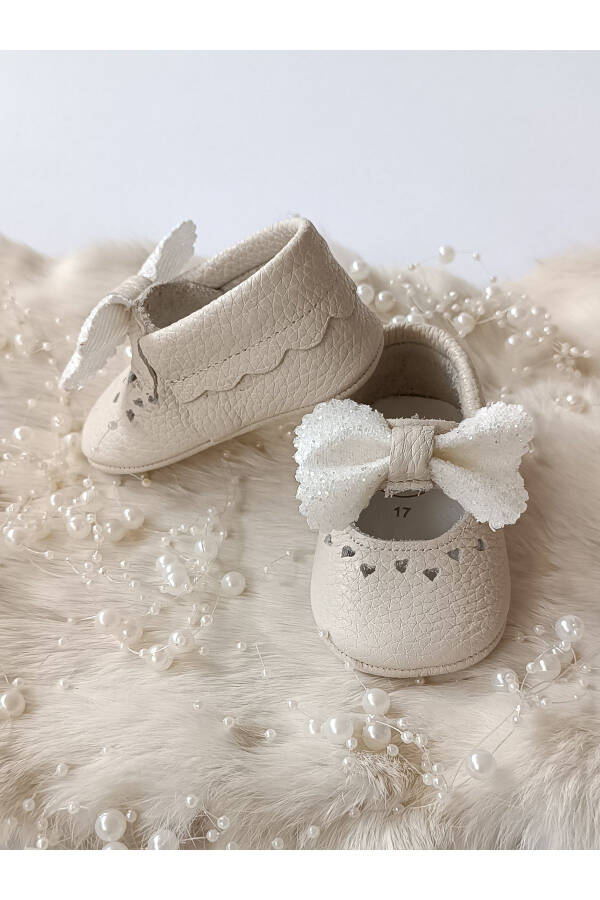 Alice Stone Cream Genuine Leather Baby Moccasin Slippers - 3