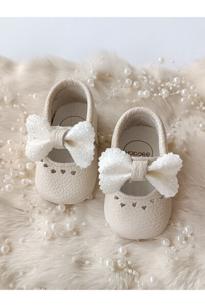 Alice Stone Cream Genuine Leather Baby Moccasin Slippers - 4