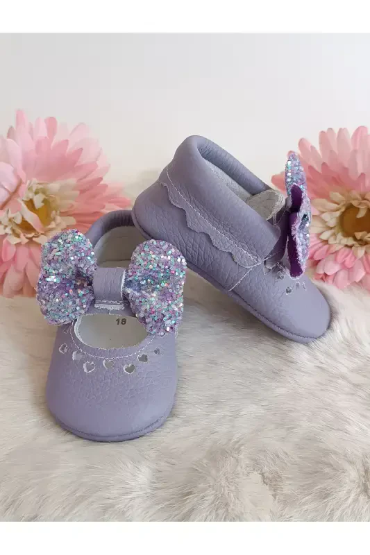 Alice Stone Lilac Genuine Leather Baby Shoes Moccasins-Stone Lilac - 2