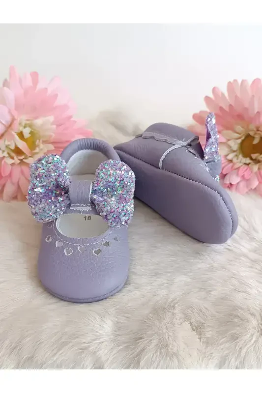 Alice Stone Lilac Genuine Leather Baby Shoes Moccasins-Stone Lilac - 4