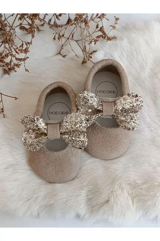 Alice Stone Milk Coffee Genuine Leather Baby Moccasin Booties-Milky Brown - 1