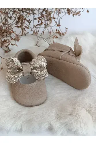 Alice Stone Milk Coffee Genuine Leather Baby Moccasin Booties-Milky Brown - 3