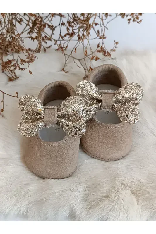 Alice Stone Milk Coffee Genuine Leather Baby Moccasin Booties-Milky Brown - 5