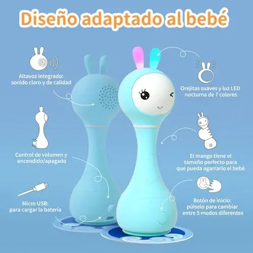 alilo Sonajero Musical para Bebés 0-12 Meses, Juguete con Luz, 66 Sonidos, 15 Canciones, 13 Cuentos, 5 Canciones de Cuna, Ruido Blanco, Reconocimiento de Colores, Regalo Recién Nacido - 6