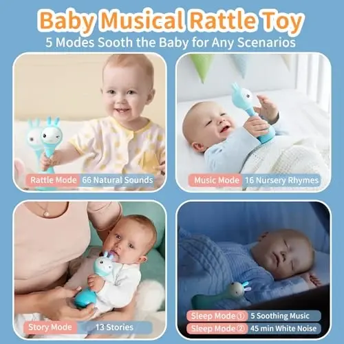 Alilo Smarty Bunny Baby Rattle Musical Light Up Toys, Infants Newborns Baby Toys 0-3-6-12-18-24 Months, 1 Year Old Baby Gifts, 4 Music Modes and Color Recognition Function with 9 Color Card - 1