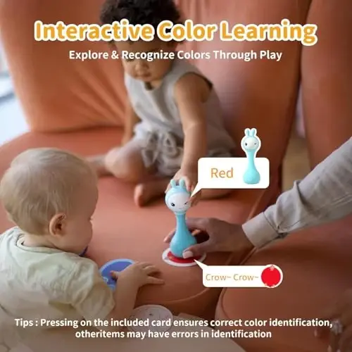 Alilo Smarty Bunny Baby Rattle Musical Light Up Toys, Infants Newborns Baby Toys 0-3-6-12-18-24 Months, 1 Year Old Baby Gifts, 4 Music Modes and Color Recognition Function with 9 Color Card - 6