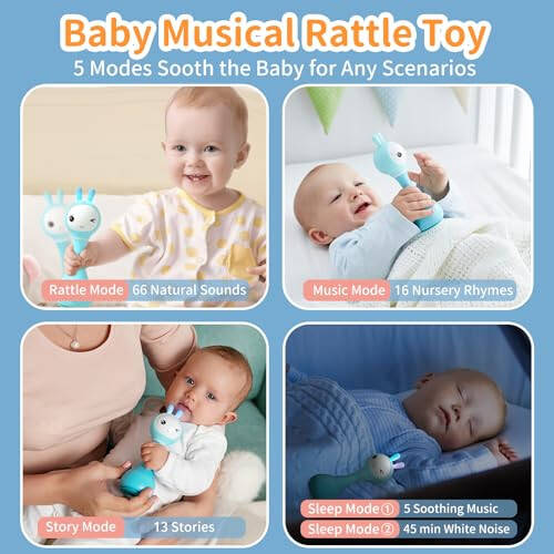 Alilo Smarty Bunny Baby Rattle Musical Light Up Toys, Infants Newborns Baby Toys 0-3-6-12-18-24 Months, 1 Year Old Baby Gifts, 4 Music Modes and Color Recognition Function with 9 Color Card - 3