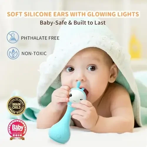 Alilo Smarty Bunny Baby Rattle Musical Light Up Toys, Infants Newborns Baby Toys 0-3-6-12-18-24 Months, 1 Year Old Baby Gifts, 4 Music Modes and Color Recognition Function with 9 Color Card - 2