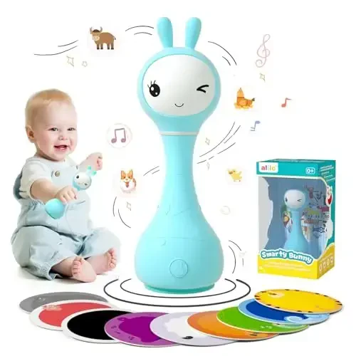 Alilo Smarty Bunny Baby Rattle Musical Light Up Toys, Infants Newborns Baby Toys 0-3-6-12-18-24 Months, 1 Year Old Baby Gifts, 4 Music Modes and Color Recognition Function with 9 Color Card - 4
