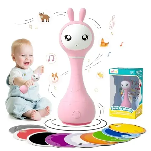 alilo Smarty Bunny Baby Rattle Musical Light Up Toys, Infants Newborns Baby Toys 0-3-6-12-18-24 Months,1 Year Old Boy Girl Gifts, 4 Music Modes and Color Recognition Function with 9 Color Card - ALILO (1)