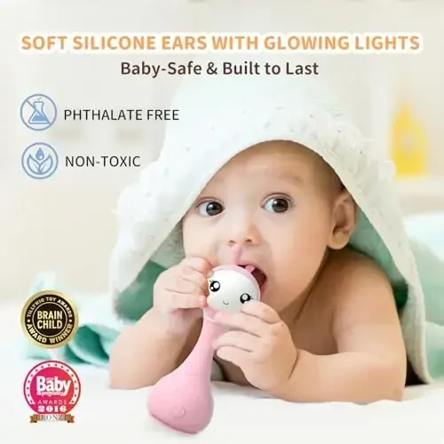 alilo Smarty Bunny Baby Rattle Musical Light Up Toys, Infants Newborns Baby Toys 0-3-6-12-18-24 Months,1 Year Old Boy Girl Gifts, 4 Music Modes and Color Recognition Function with 9 Color Card - 3