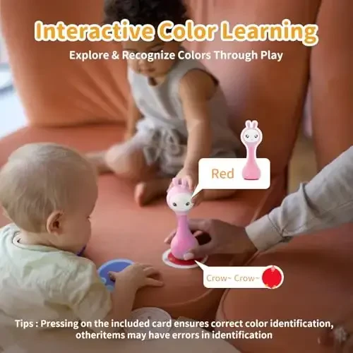 alilo Smarty Bunny Baby Rattle Musical Light Up Toys, Infants Newborns Baby Toys 0-3-6-12-18-24 Months,1 Year Old Boy Girl Gifts, 4 Music Modes and Color Recognition Function with 9 Color Card - 5