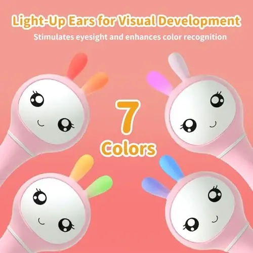 alilo Smarty Bunny Baby Rattle Musical Light Up Toys, Infants Newborns Baby Toys 0-3-6-12-18-24 Months,1 Year Old Boy Girl Easter Gifts, 4 Music Modes and Color Recognition Function with 9 Color Card 