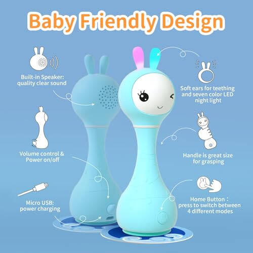 Alilo Smarty Bunny Bebek Çıngırak Müzikli Aydınlatmalı Oyuncaklar, Bebekler Yeni Doğanlar Bebek Oyuncakları 0-3-6-12-18-24 Ay, 1 Yaşında Bebek Hediyeleri, 4 Müzik Modu ve 9 Renkli Kartlı Renk Tanıma Fonksiyonu - 7