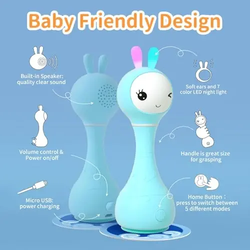 alilo Smarty Bunny Baby Rattle Musical Light Up Toys, Infants Newborns Baby Toys 0-3-6-12-18-24 Months,1 Year Old Boy Girl Gifts, 4 Music Modes and Color Recognition Function with 9 Color Card - 3