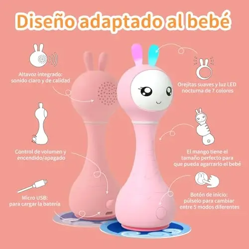 alilo Sonajero Musical para Bebés 0-12 Meses, Juguete con Luz, 66 Sonidos, 15 Canciones, 13 Cuentos, 5 Canciones de Cuna, Ruido Blanco, Reconocimiento de Colores, Regalo Recién Nacido - 12