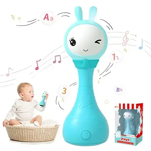alilo Yoyo Talking Bunny Baby Singing Musical Rattle, Mimicking Toys Repeats What You Say, Preloaded 90+ Audio Content, ABC/Number/Notes Learning Toys for Toddlers Infant Newborn Boy Girl Gifts - 3