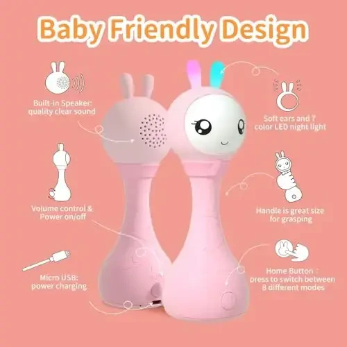 alilo Yoyo Talking Bunny Baby Musical Light-Up Rattle Toys 0-6-12-18 Months, Voice Mimicking Toy, Preloaded 90+ Audio Content, ABC/Number/Notes Learning Toys for Baby Infant Newborn Boy Girl Gifts - 7