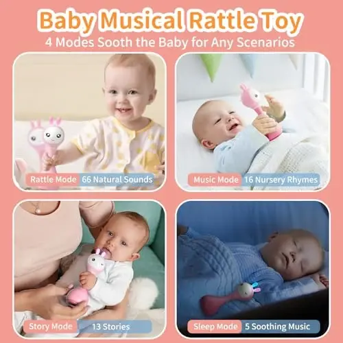 alilo Yoyo Talking Bunny Baby Musical Light-Up Rattle Toys 0-6-12-18 Months, Voice Mimicking Toy, Preloaded 90+ Audio Content, ABC/Number/Notes Learning Toys for Baby Infant Newborn Boy Girl Gifts - 1