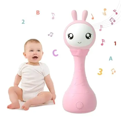 alilo Yoyo Talking Bunny Baby Musical Light-Up Rattle Toys 0-6-12-18 Months, Voice Mimicking Toy, Preloaded 90+ Audio Content, ABC/Number/Notes Learning Toys for Baby Infant Newborn Boy Girl Gifts - 3