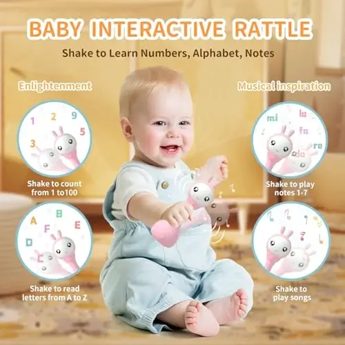 alilo Yoyo Talking Bunny Baby Musical Light-Up Rattle Toys 0-6-12-18 Months, Voice Mimicking Toy, Preloaded 90+ Audio Content, ABC/Number/Notes Learning Toys for Baby Infant Newborn Boy Girl Gifts - 5