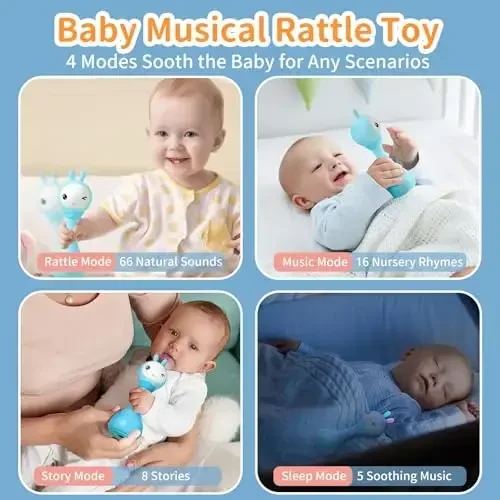 alilo Yoyo Talking Bunny Baby Singing Musical Rattle, Mimicking Toys Repeats What You Say, Preloaded 90+ Audio Content, ABC/Number/Notes Learning Toys for Toddlers Infant Newborn Boy Girl Gifts - ALILO