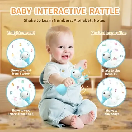 alilo Yoyo Talking Bunny Baby Singing Musical Rattle, Mimicking Toys Repeats What You Say, Preloaded 90+ Audio Content, ABC/Number/Notes Learning Toys for Toddlers Infant Newborn Boy Girl Gifts - 4