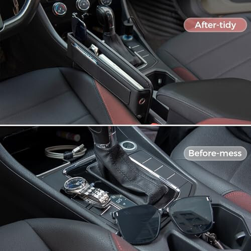 ALIOBC Car Seat Gap Filler Organizer Car Storage Organizer Car Accessories for Women/Men Interior Premium Leather Keeps Phone/Keys/Wallets (Black, 1 Pack) - 2