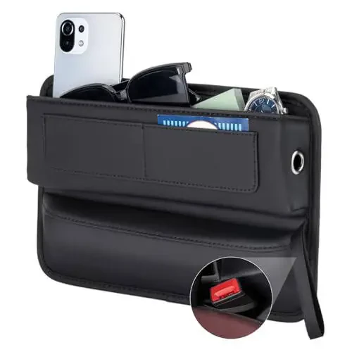 ALIOBC Car Seat Gap Filler Organizer Car Storage Organizer Car Accessories for Women/Men Interior Premium Leather Keeps Phone/Keys/Wallets (Black, 1 Pack) - 1