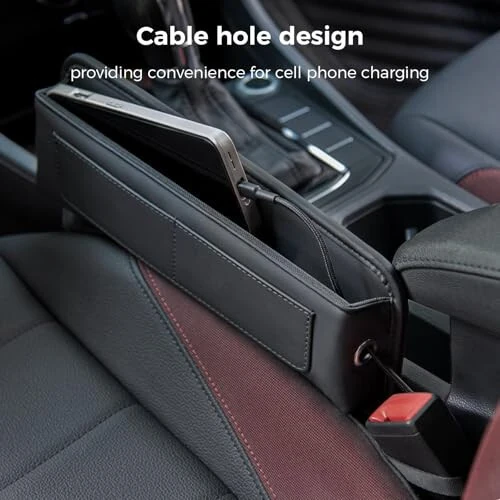 ALIOBC Car Seat Gap Filler Organizer Car Storage Organizer Car Accessories for Women/Men Interior Premium Leather Keeps Phone/Keys/Wallets (Black, 1 Pack) - 3