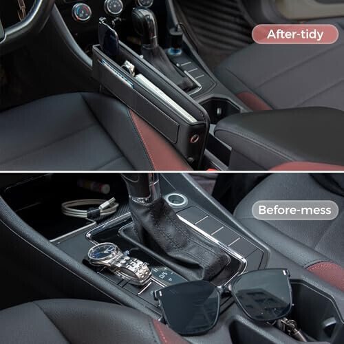 ALIOBC Car Seat Gap Filler Organizer Car Storage Organizer Car Accessories for Women/Men Interior Premium Leather Keeps Phone/Keys/Wallets (Black, 1 Pack) - ALIOBC (1)