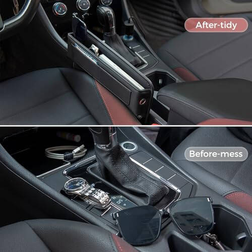 ALIOBC Car Seat Gap Filler Organizer Car Storage Organizer Car Accessories for Women/Men Interior Premium Leather Keeps Phone/Keys/Wallets (Black, 1 Pack) - 2