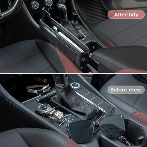 ALIOBC Car Seat Gap Filler Organizer, Car Storage Organizer Front Seat Premium Faux Leather Car Seat Storage Box Car Organizer For Phones, Glasses, Keys, Cards, Black, 1 Pack - ALIOBC (1)