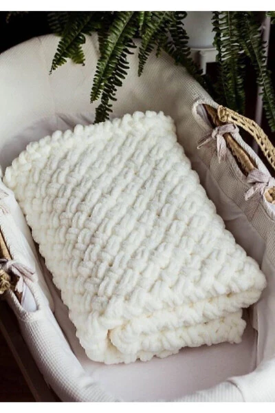 Alize Soft Knitting Baby Blanket-ecru - VERDEBIANCO