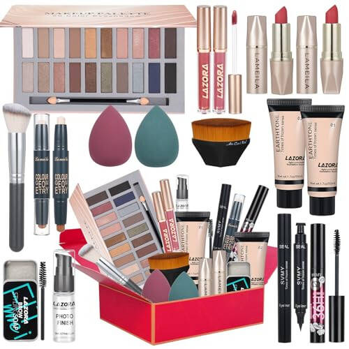 All in One Makeup Kit for Women. Full Kit Includes Palette, Foundation & Face Primer, Makeup Brush, Makeup Sponge, Eyebrow Soap, Winged Eyeliner Stamp, 20 Colors Eyeshadow. Gift Set for Women, Girls & Teen. - 1