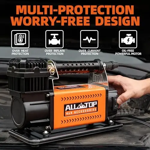 ALL-TOP Air Compressor Kit, 12V Portable Inflator 7.06CFM, Offroad Air Compressor for Truck ,Air Pump for Car Heavy Duty, Max 150PSI for SUV 4x4 Vehicle RV Tire - 3