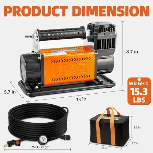 ALL-TOP Air Compressor Kit, 12V Portable Inflator 7.06CFM, Offroad Air Compressor for Truck ,Air Pump for Car Heavy Duty, Max 150PSI for SUV 4x4 Vehicle RV Tire - 5