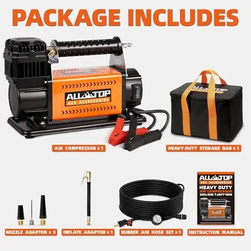 ALL-TOP Air Compressor Kit, 12V Portable Inflator 7.06CFM, Offroad Air Compressor for Truck ,Air Pump for Car Heavy Duty, Max 150PSI for SUV 4x4 Vehicle RV Tire - 6