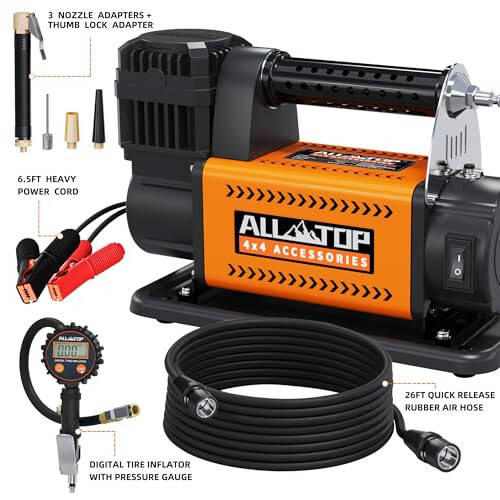 ALL-TOP Air Compressor with Digital Pressure Gauge Tire Inflator Kit, 12V Portable Inflator 7.06ft³/Min, Offroad Air Pump for Truck Tires, Heavy Duty Max 150 PSI for 4x4 Vehicle & RV - 2