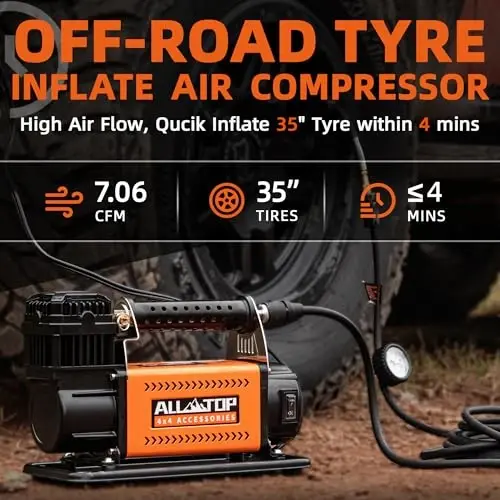 ALL-TOP Hava Kompresörü Seti, 12V Taşınabilir Şişirici 7.06CFM, Kamyonlar İçin Arazi Hava Kompresörü, Ağır Hizmet Araba İçin Hava Pompası, 150 PSI SUV 4x4 Araçları, RV Lastikleri için Maksimum - 2