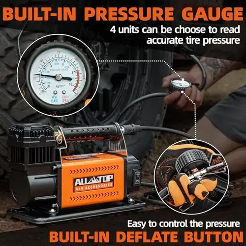 ALL-TOP Hava Kompresörü Seti, 12V Taşınabilir Şişirici 7.06CFM, Kamyonlar İçin Arazi Hava Kompresörü, Ağır Hizmet Araba İçin Hava Pompası, 150 PSI SUV 4x4 Araçları, RV Lastikleri için Maksimum - 4