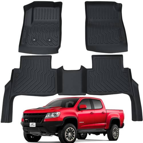 All Weather Car Floor Mats for 2015-2022 Chevy Colorado Crew Cab, Chevy Colorado Floor Mats - Stylish & Durable Rubber Car Floor Mats, Full Set Includes 1st and 2nd Rows Maximum Coverage - 1