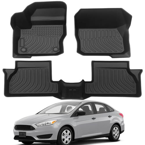 All Weather Custom Fit Rubber Mats for 2012-2018 Ford Focus, Ford Focus Floor Mats, Full Set Includes 1st and 2nd Rows Maximum Coverage, Laser Measured TPE Rubber Protection Mat Car Mats - 1