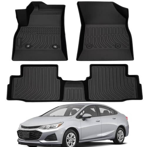 All Weather Custom Fit Rubber Mats for 2016-2019 Chevy Cruze (No Fit 2016 Cruze Limited), Chevy Cruze Floor Mats, Full Set includes 1st and 2nd Rows Maximum Coverage, TPE Rubber Protection Mat Car Mats - 1